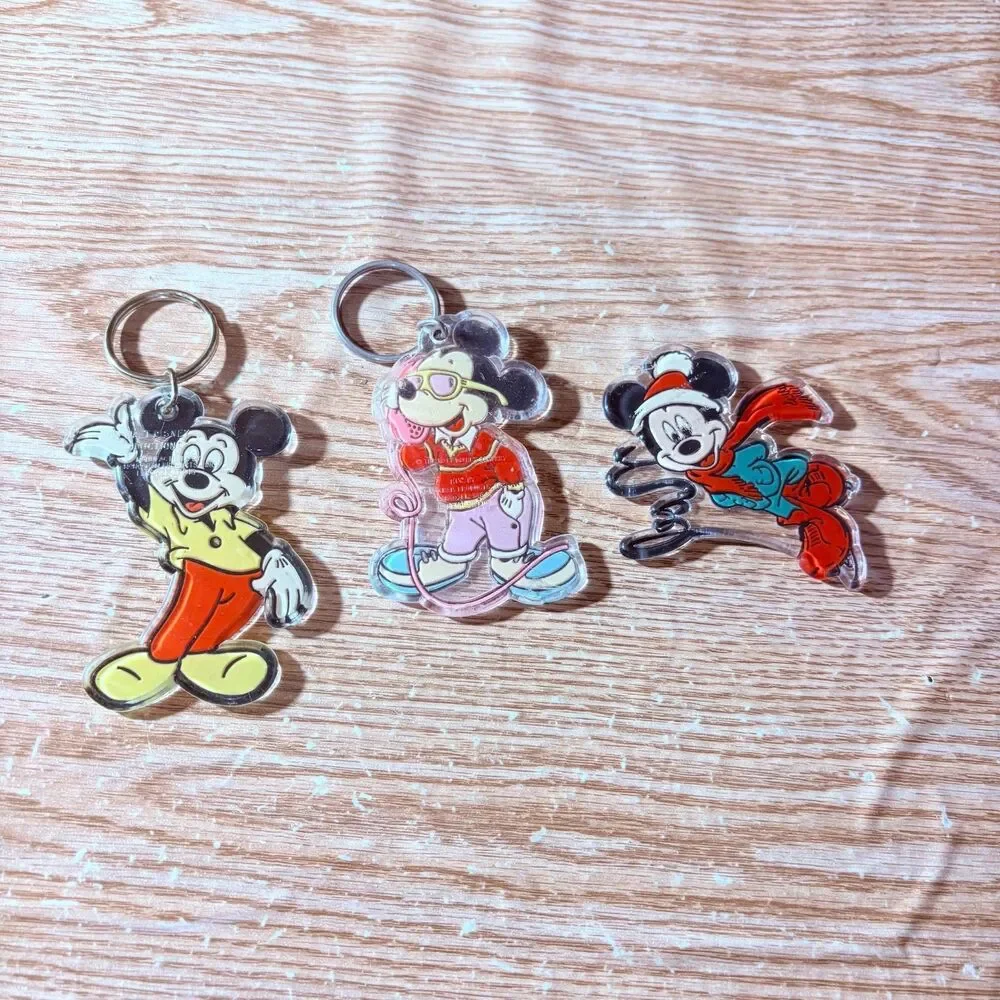 Lot of 3 Vintage Mickey Mouse Plastic Key Chains Disney Collectable